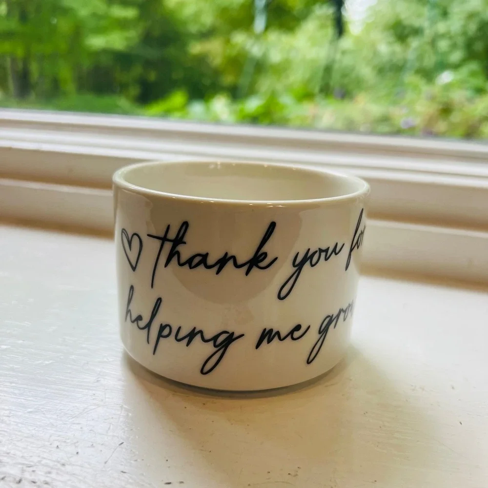 Thank You For Helping Me Grow Small Ceramic Planter Pot White Black Script